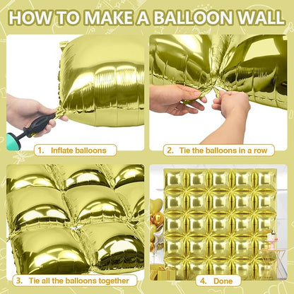 NISOCY 25PCS Metallic Light Gold Square Foil Balloons Wall Backdrop | Double - Image 4