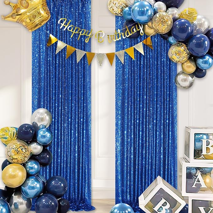 Royal Blue Backdrop Curtain Panels 2 Pieces 2ftx8ft Sequin Party Background | - Image 2