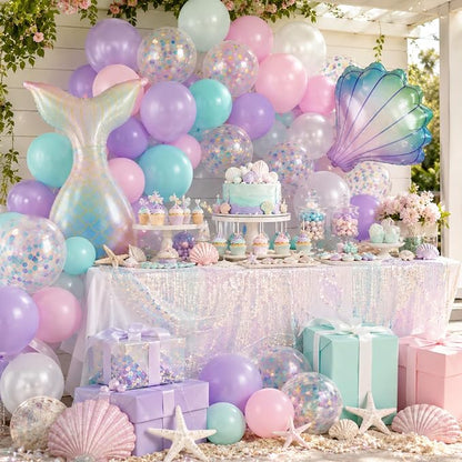 Mermaid Balloons for Girls Party Decor | 12 Inch Pink Purple Mermaid Theme - Image 7