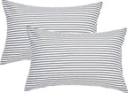 JELLYMONI 100% Natural Cotton Plaid King Pillowcases Set, 2 Pack Dark Gray with White Stripes Pattern Printed Pillow Covers with Envelope Closure(Pillows are not Included)