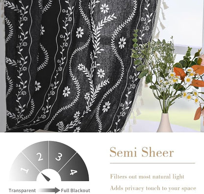 Schweek Black Boho Curtain Tassel 96 Inches Length 2 Panels - Image 3