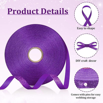 Syhood 50 Yards Glitter Ribbon Wrapping 3/8" Wide Sparkle Waterproof Sparkly - Image 5