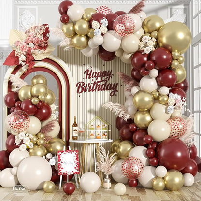 Burgundy Balloon Garland Arch Kit, Maroon Metallic Gold Nude Balloons - Image 8