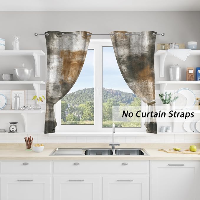 Asuexpect Abstract Kitchen Curtains 2 Panels Abstract Rust Curtain Room - Image 4