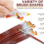 DUGATO Artist Paint Brush Set 13pcs, Long Handle Oil Acrylic Paint Brushes, Watercolor Brush Set for Body, Face, Rock, Canvas Drawing Art Crafts