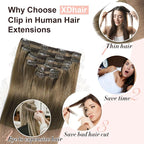 XDhair Clip in Hair Extensions 100g 14Inch Ash Brown Clip in Human Hair Extensions Straight Clip In Real Hair Extension for Women (#8,14Inch)