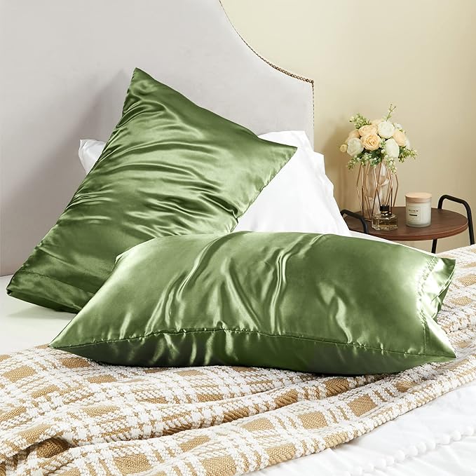 BEDELITE Satin Pillowcase for Hair and Skin, Super Soft and Cooling Similar to Silk Pillow Cases 2 Pack with Envelope Closure, Gift for Women Men(20"x40" King Size, Cedar Green)