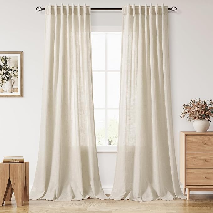 102 Inch Long Curtains for Living Room Birch Beige Linen Light Filtering Semi by Nanspring
