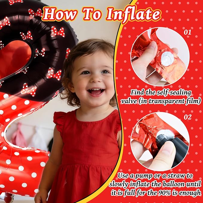 40 Inch Red Cartoon Mouse Number 2 Balloon, Birthday Party Decorations | Black - Image 5
