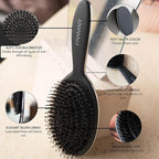 FRAMAR Soft Boar Bristle Hair Brush For Women – Boars Hair Brush For Women, Boar Brush For Fine Hair, Hairbrush For Fine Hair, Soft Bristle Brush For Slick Back, Volume and Shine - Black