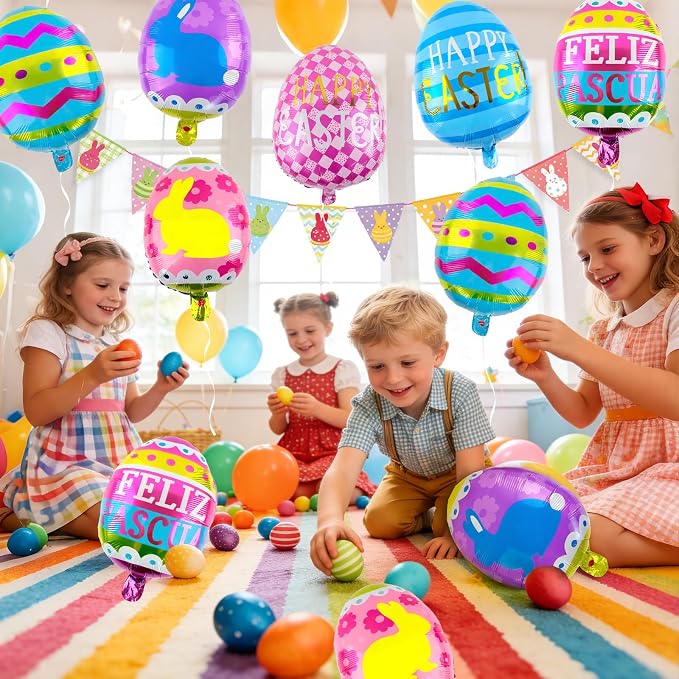 Easter Egg Balloons 10 pcs Happy Easter Egg Foil Balloon Easter Party - Image 7