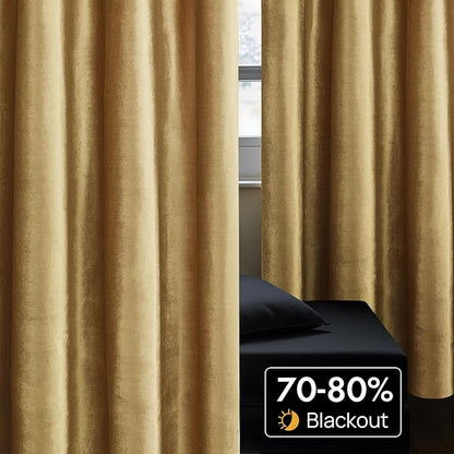 BULBUL Velvet Gold Curtains 72 inch Length- Living Room Blackout Thermal Window - Image 4