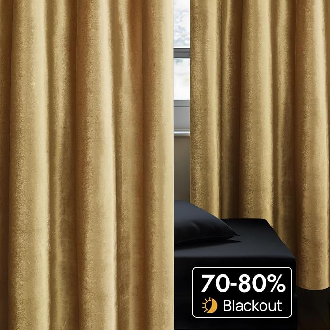 BULBUL Velvet Gold Curtains 108 inch Length- Living Room Blackout Thermal - Image 4