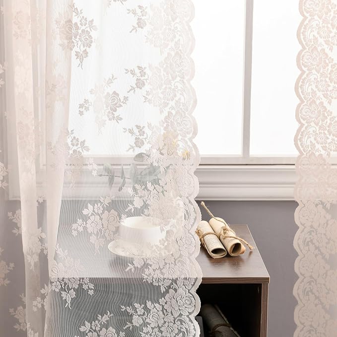 Kotile Blush Pink Floral Lace Curtains by Kotile+Curtains
