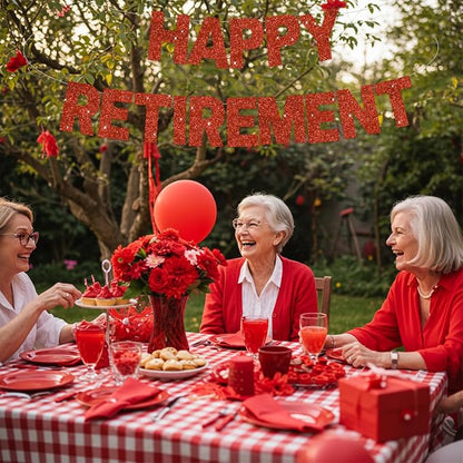 Glitter Red Happy Retirement Banner Pre-Strung Retirement Party Decorations - Image 4