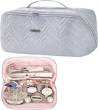 Leudes Hair Tools Travel Bag For Dy son Airwrap Hair Dryer Shark Flex Style Carrying Case Travel Makeup Bag Portable Pouch Open Flat Packing Organizers with Divider and Handle (Light Grey)