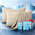 Ultra-Chill Cooling Pillowcase Set of 2 for Hot Sleepers, Softer Than Silk Pillow Cases for Protecting Hair & Skin, Breathable Bed Pillow Covers w/Zipper, Gifts for Women & Men(Beige, Standard)