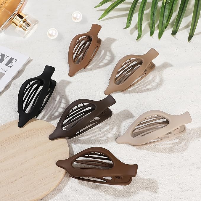 Flat Hair Clips for Women - 6 PCS French Flat Claw Clips Medium Hair Clips for Girls Large Hair Claw Clips for Thick or Thin Hair Strong Hold No Slip Hair Accessories for women (Brown)