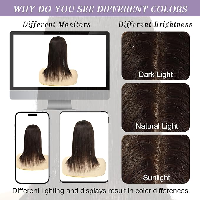 Hair Toppers for Women Real Human Hair, 3x5 Inch Injected Silk Base No Bangs 14 Inch Length 130% Density Hairpieces #1C Natural Black (Subtle Red Undertones in Sunlight)