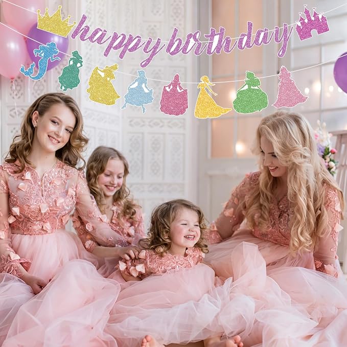 Princess Birthday Banner Glitter Happy Birthday Banner Princess Banner Garland - Image 6