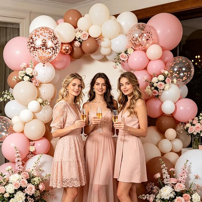 Pink and Brown Balloon Arch Kit, Party | Dusty Retro Blush Pink Brown White - Image 4