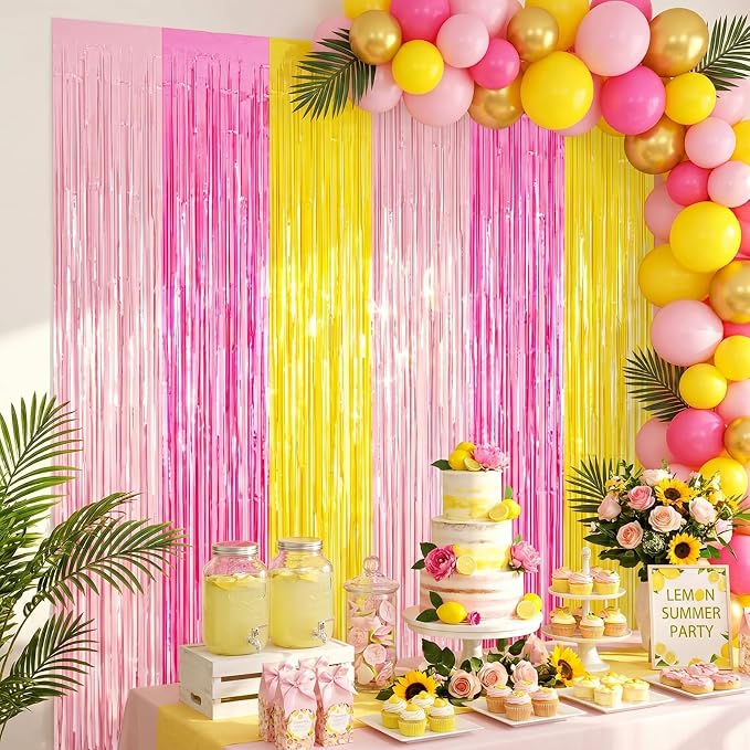 Frienda 4pcs Pink and Yellow Party Decorations 6.6ft Fringe Curtains Party - Image 7