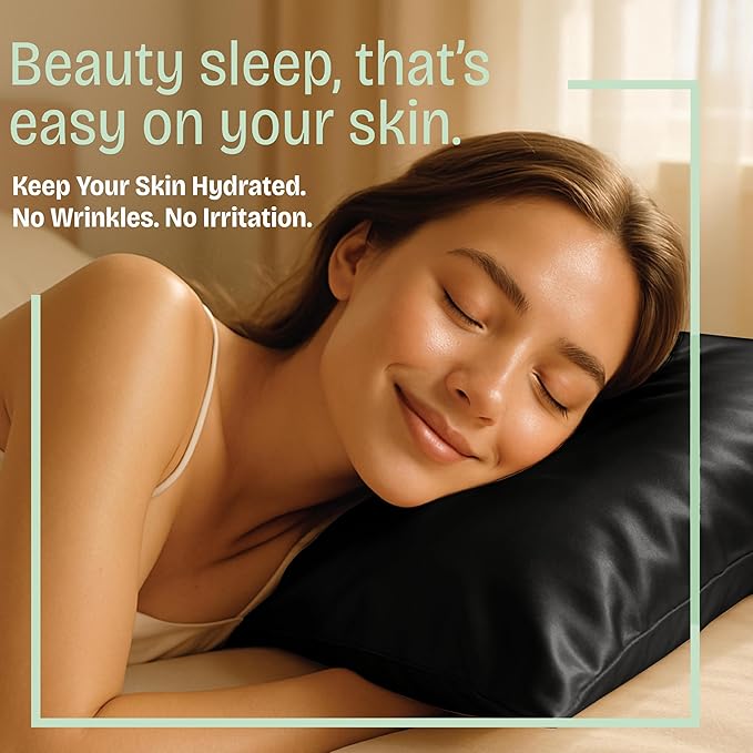 BLISSFORD Black Satin Pillowcase with Zipper for Hair and Skin Care, Feels Soft and Cool Like a Silk Pillowcase, Satin Pillow Cases 2 Pack, Slik Pillow Cover, Queen Size - 20x30