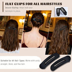 4 Pcs Flat Hair Clips for Women - Large Matte Flat Claw Clips for Thin Hair, Stylish Hair Accessories for Daily Styling（Matte Black)