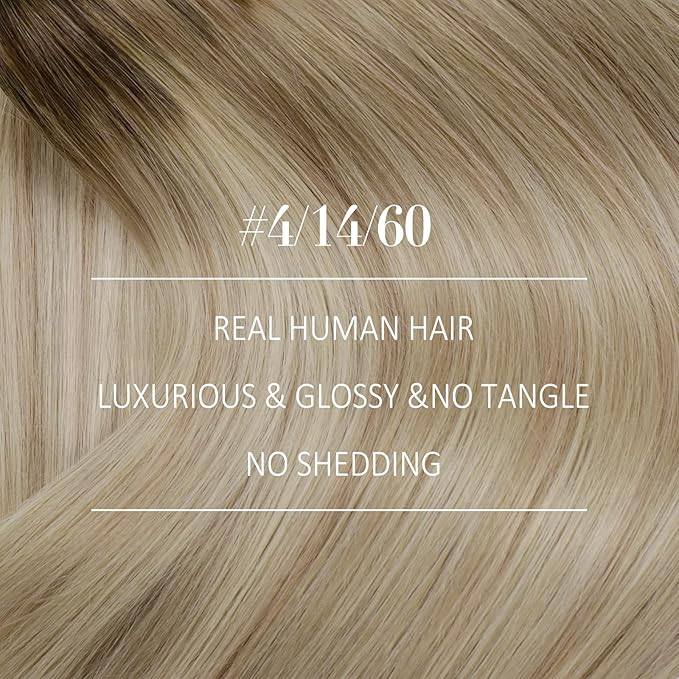 YoungSee Weft Hair Extensions Ombre Sew in Hair Extensions Real Human Hair Brown Ombre Golden Blonde with Platinum Blonde Balayage Weft Hair Extension Human Hair for Women 16Inch 100G