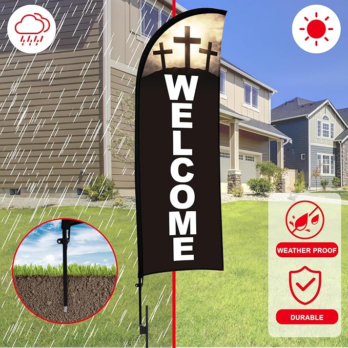 Buryeah 2 Sets Welcome Feather Flag Sign Kit Welcome Banners Swooper Flag - Image 6