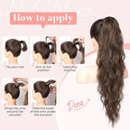 Flufymooz Ponytail Extension, Flexible Wrap Around Ponytail Extension Long Wavy Curly Ponytail Hair Extensions Natural pony tail Synthetic Hairpiece for Women 32 Inch (Natural Black)