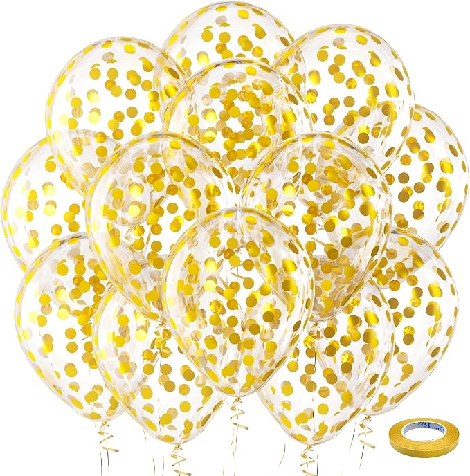 Bezente Gold Confetti Latex Party Balloons 60 Pack 12 inch | Helium Gold by Bezente