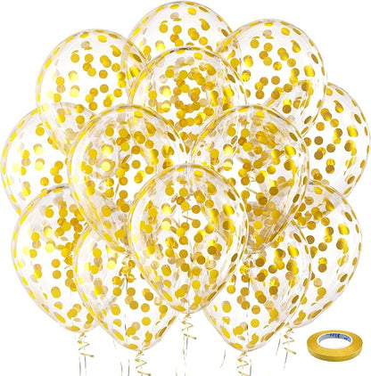 Bezente Gold Confetti Latex Party Balloons 60 Pack 12 inch | Helium Gold by Bezente