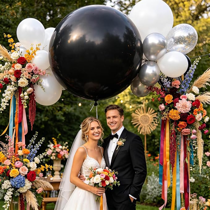 5Pcs Black Big Balloons 36 Inch, Round Large Latex Party Balloons - Image 6