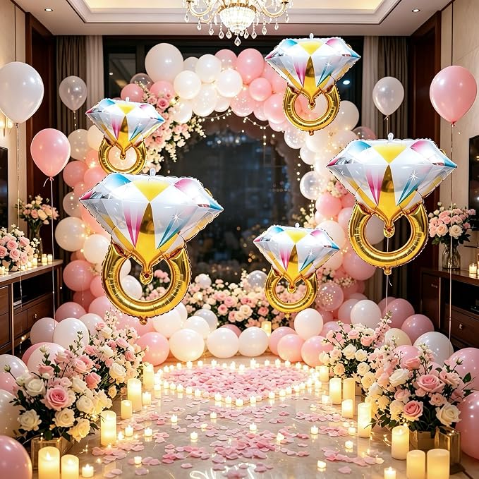 4Pcs Diamond Ring Balloon, 19.7x20.5 In Large Diamond Ring Wedding Balloons - Image 5