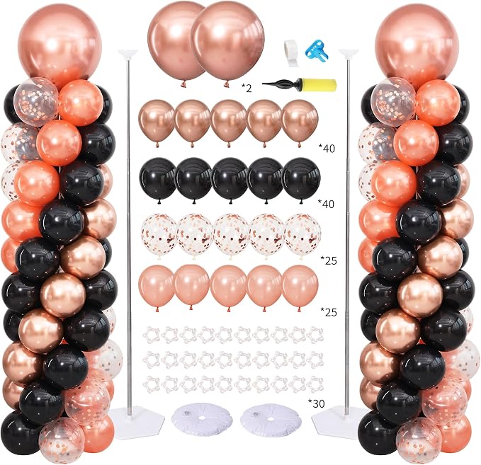 Rose Gold and Black Balloon Column Stand Kit Set of 2 by ZyloonDecoration