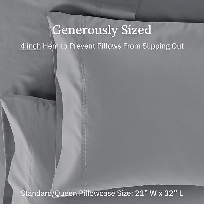 CALIFORNIA DESIGN DEN Luxuriously Soft Hotel Quality 600 Thread Count, 100% Cotton Set of 2 Cases, Crisp & Cool Dark Gray Pillow Cases Standard Fits Standard & Queen Pillows (Dark Gray)