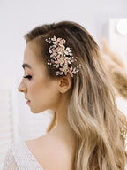 SWEETV Metal Hair Comb, Rhinestone Bridal Hair Clip - Handmade Wedding Hair Accessories for Brides and Bridesmaid, Rose Gold