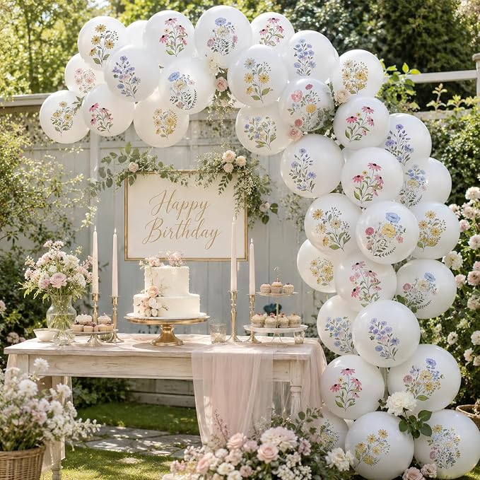 Wildflower Balloons, 12 Inch White Spring Balloon, Girls Birthday Party Tea - Image 8
