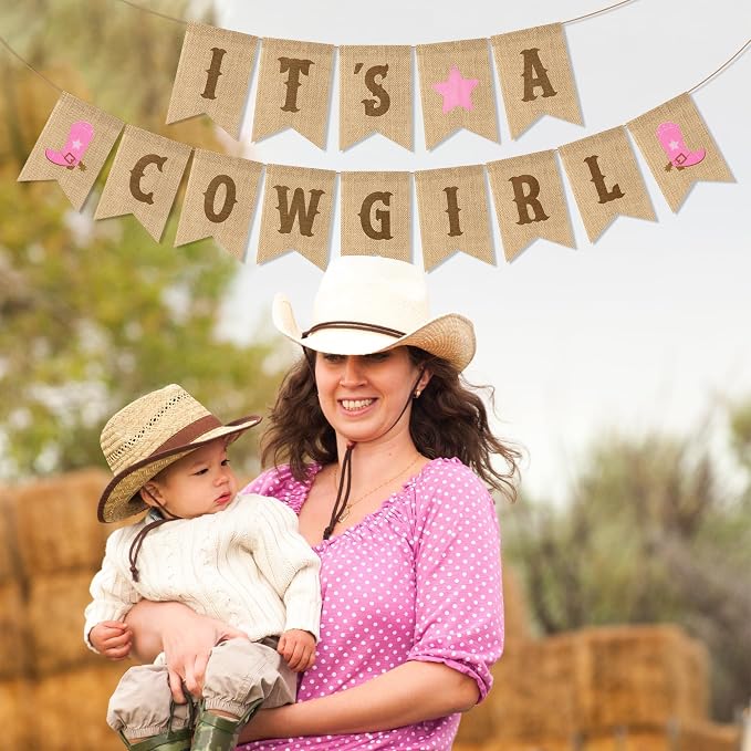 ANGOLIO 2Pcs Western Cowgirl Burlap Banners Baby Shower Themed Party Decoration - Image 6