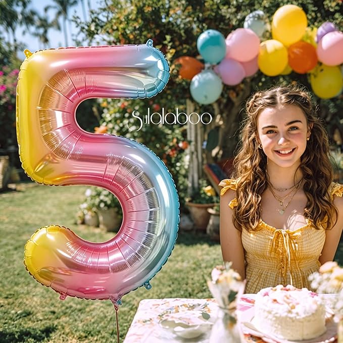 Rainbow Gradient Number 5 Balloon 40 Inch Big Large Balloons 0-9 | 5th Helium - Image 2