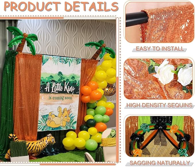 Orange Sequin Backdrop for Thanksgiving 10FTx10FT | 1 Panel, Glitter Vibrant - Image 4