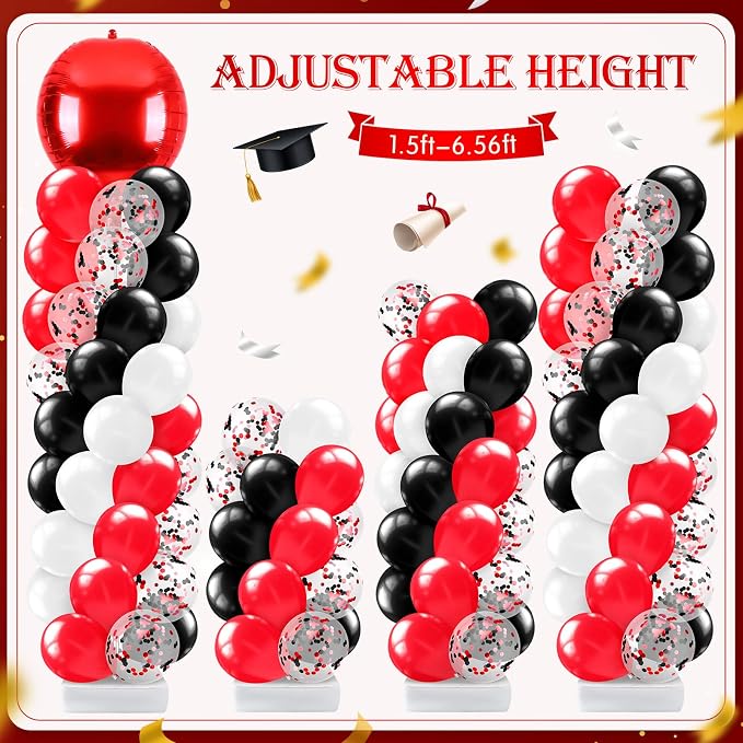 2 Sets Red Black and White Balloon Column Stand Kit, Adjustable Floor Balloon - Image 4