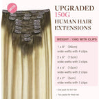 GOO GOO Clip in Hair Extensions Real Human Hair, Remy Human Hair Extensions Clip ins for Women, Natural Human Hair, 22inch 150g 9Pcs, 5A/90/16F Bahamian Balayage