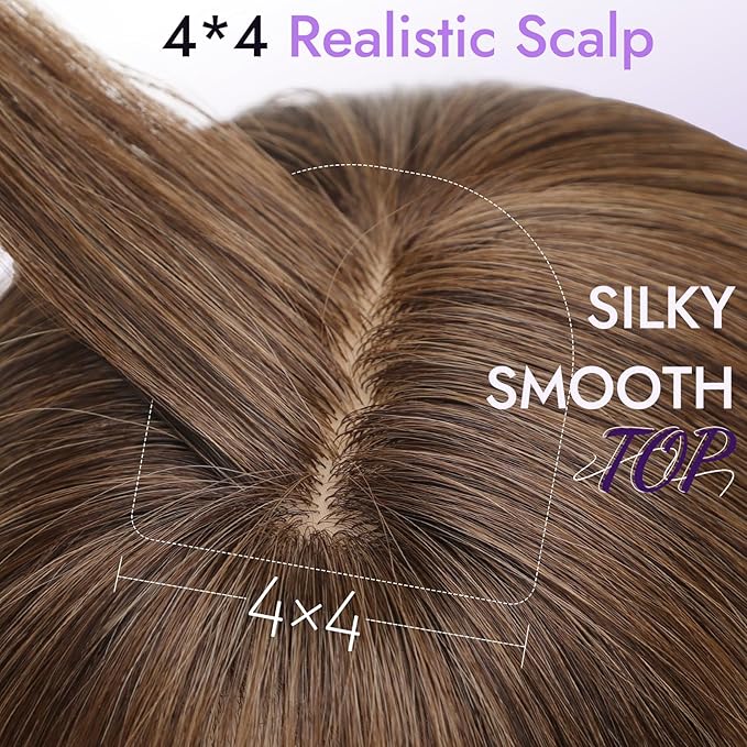 Wig with Bangs for Women Ombre Brown to Blonde Straight Face-Framing Layers Hairstyle 4x4 Realistic Scalp Glueless Synthetic Wigs Medium Length for Everyday Use