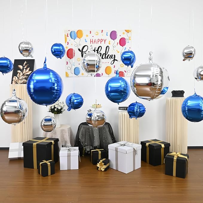 Blue Silver Round Foil Balloons - Image 4