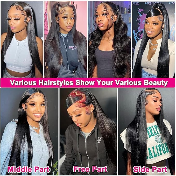 Lemoda 13x6 Straight Lace Front Wigs Human Hair 180% Density 13x6 HD Transparent Lace Front Wig Pre Plucked 15A Brazilian Virgin Glueless Human Hair Wigs for Women 26 Inch