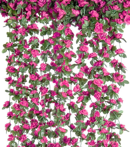 Artificial Flower Garland 6pcs 8.2ft Rose Vine Decor, Magenta Flower | PONKING by PONKING