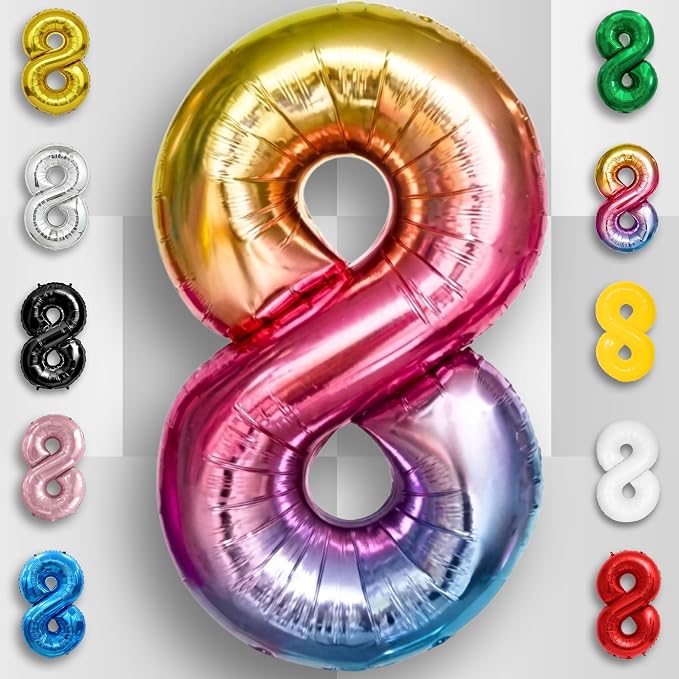 Rainbow Number Balloons 8 Mylar Foil 40 Inch - Image 4