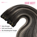 YoungSee 130G Weft Hair Extensions Ombre Black Sew in Hair Extensions Black Ombre Silver Blonde Balayage Sew in Hair Extensions Real Human Hair 24Inch